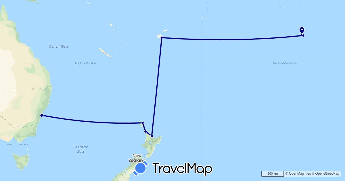 TravelMap itinerary: driving in Australia, Fiji, France, New Zealand (Europe, Oceania)